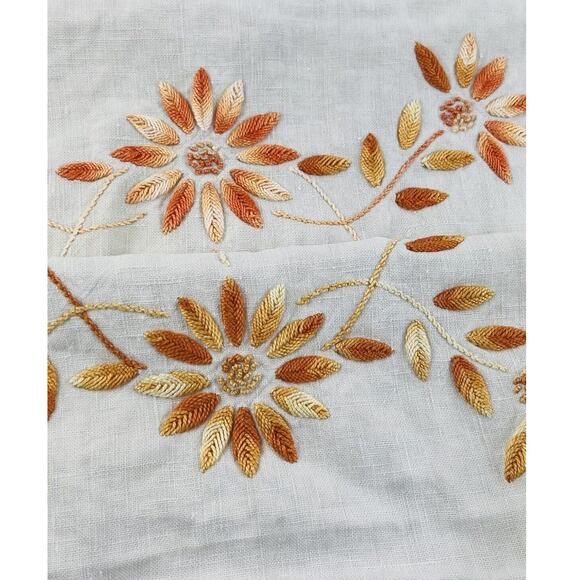 Vintage Hand Embroidered Dresser Scarf Table Runner Orange Floral Leaf 3D Design - Picture 1 of 16